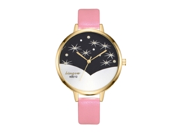 Relógio de Pulso Feminino Analógico de Quartzo com Correia de Couro Pu Slim Rosa