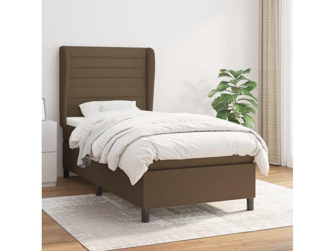 Cama com Colchão de Molas PANGSHIYUAN Madeira Tecido Castanho (100x200cm)