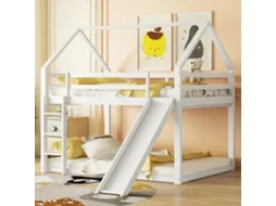 Cama De Berço Branca Com Rampa E Escada 140x200cm Para Crianças