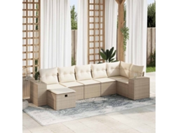 Vidaxl 7 Pcs Conjunto De Sofás P/ Jardim Com Almofadões Vime Pe Bege