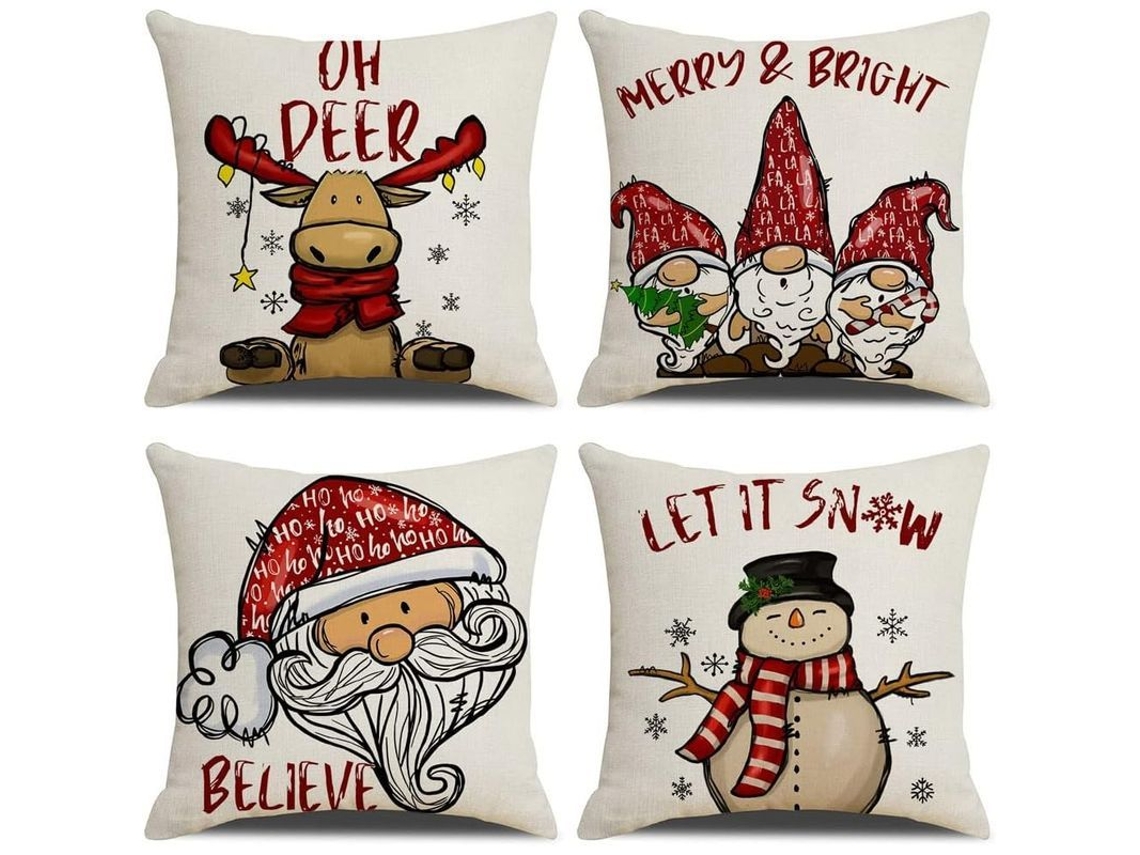 Capas de Almofada Natal 45x45 cm Conjunto de 4 Decorativo de Algodão Linho para Sofá Cama Quarto Jardim | S/MARCA