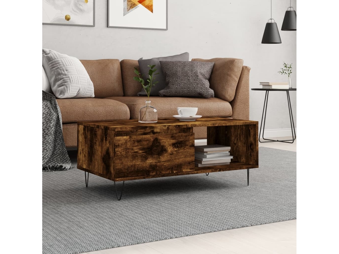 Vidaxl Mesa De Centro 90x50x36,5 Cm Derivados Madeira Carvalho Fumado