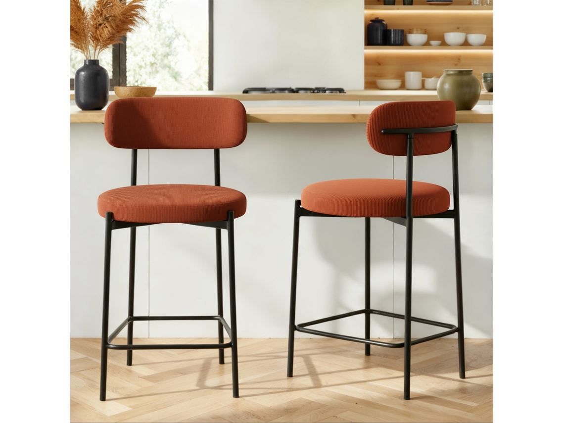 Conjunto De 2 Banquetas De Bar Modernas Iris Em Veludo Cotelê Terracota, 65 Cm Sicaan