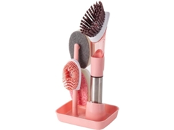 Escova de Louça com Dispensador de Sabão, Conjunto 4 em 1 com Base e 4 Cabeças Substituíveis