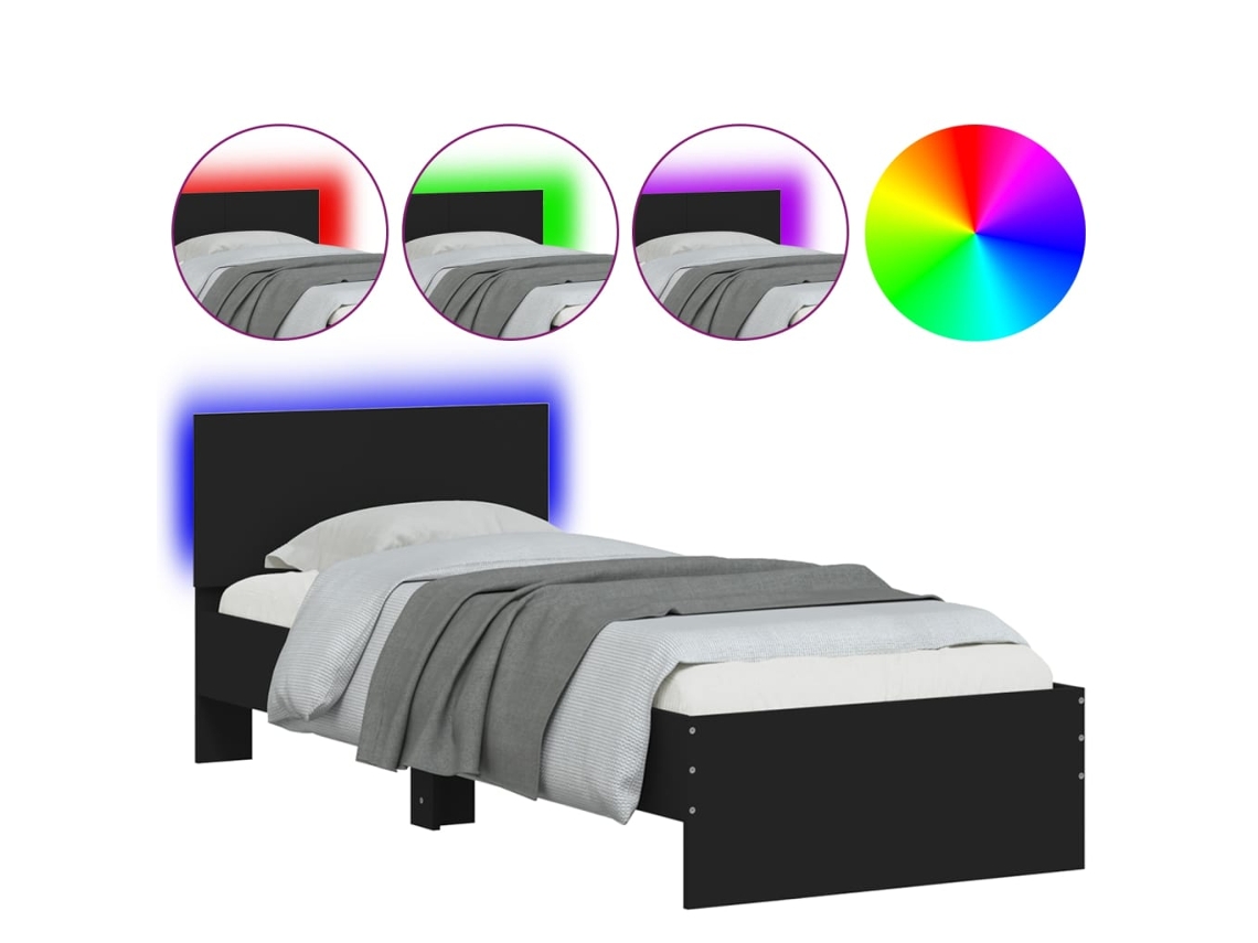 Estrutura de Cama com Cabeceira e Luzes Led Preto MAISON EXCLUSIVE (75x190 cm)