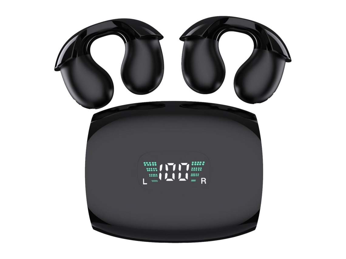 Auriculares Bluetooth True Wireless Aberto Condução de Ar Clip-On Earphone Display Digital 5.3 Preto