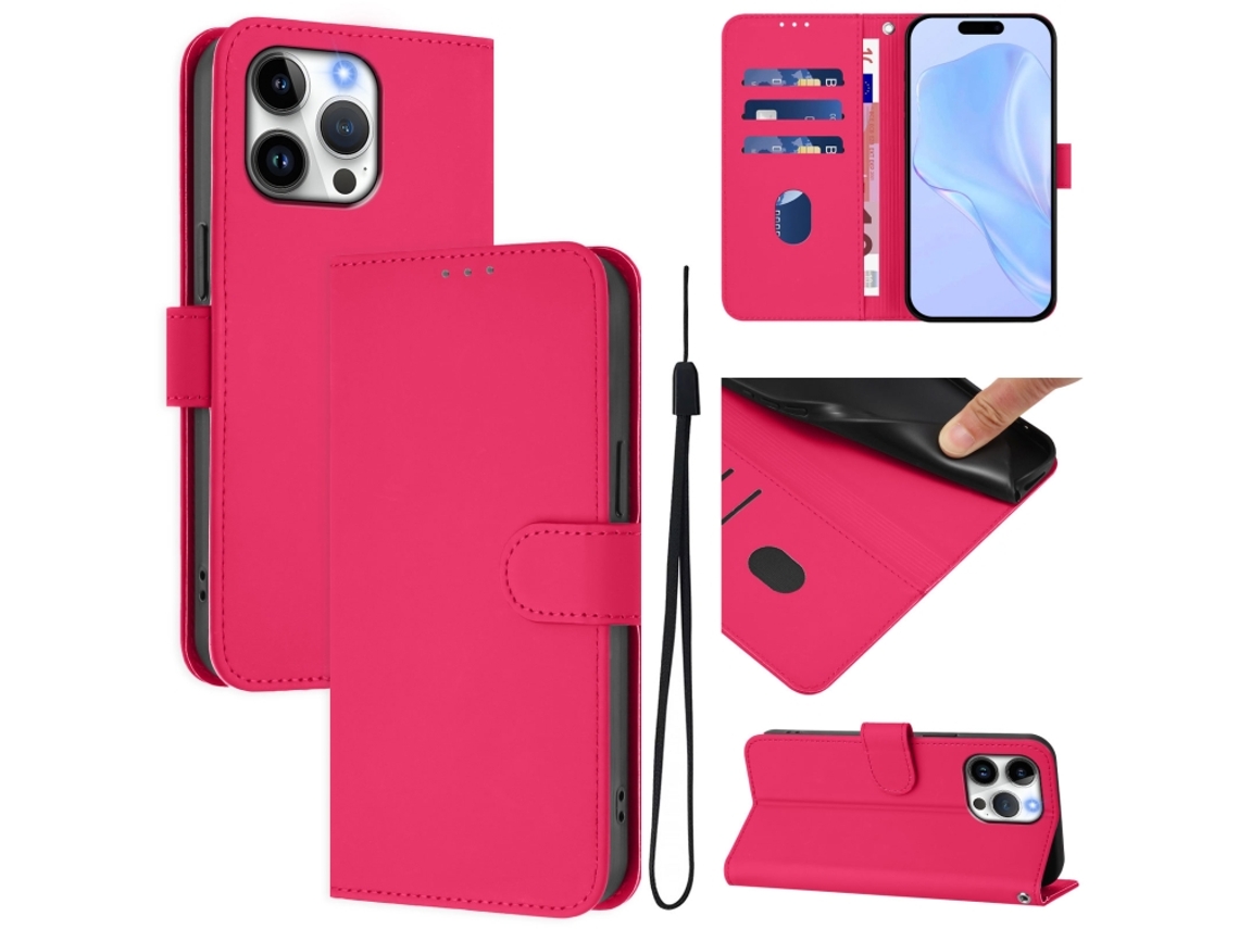 Capa De Couro Sintético Para Iphone 16 Pro Max - Toque Suave - Cor Sólida - Com Cordão