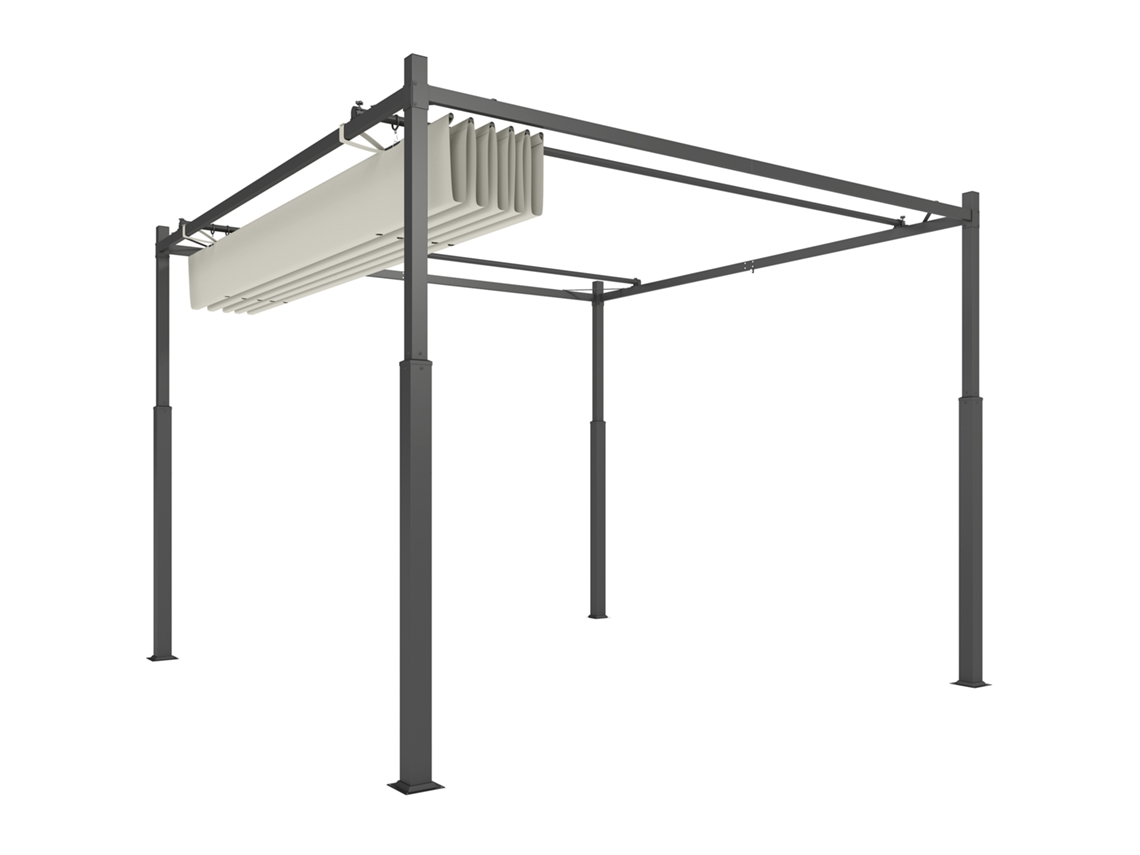 Pérgola de Jardim 3x3m (telhado Retrátil, Proteção Uv30+, Colunas Metálicas, Acessórios Magnéticos, Ganchos, Creme)