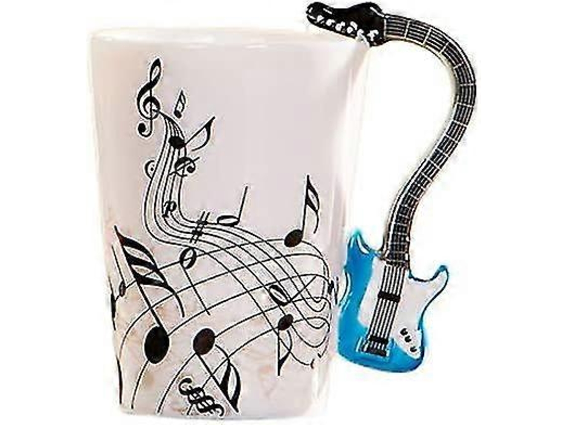 Caneca Criativa De Música Em Formato Violino E Guitarra, 250ml, Cerâmica, Para Café, Chá, Leite, Com Alça, Estampa Notas Musicais, Aquaforge