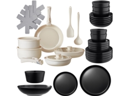 Conjunto Básico de Cozinha Tectake com Louça e Panelas em Preto e Branco