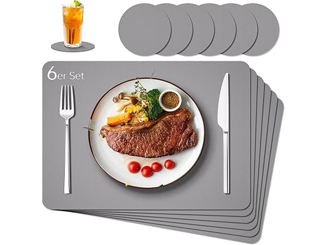 Conjunto de 6 Peças de Mesa Laváveis com Acabamento em Pele STELASPLEN