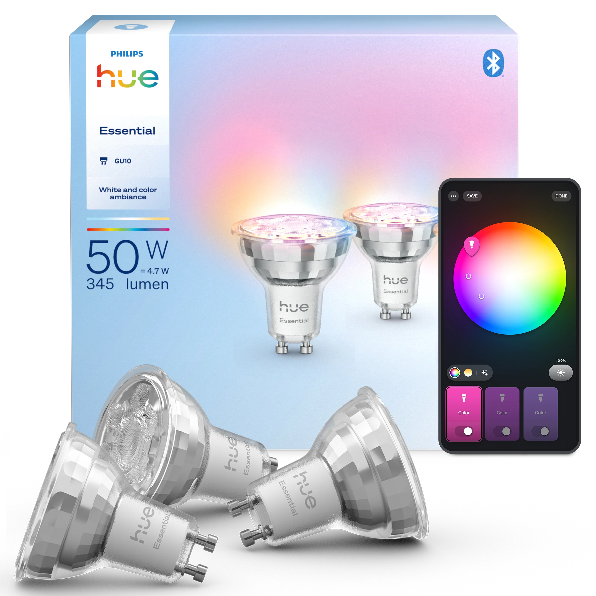Pack Lâmpadas PHILIPS Hue Essential GU10 (50W - 345 lm – 4.7 W)