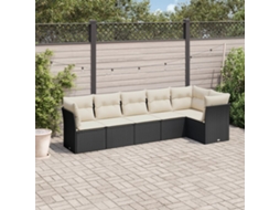 6 Pcs Conjunto Sofás De Jardim C/ Almofadões Vime Pe Preto Dkd Home Decor