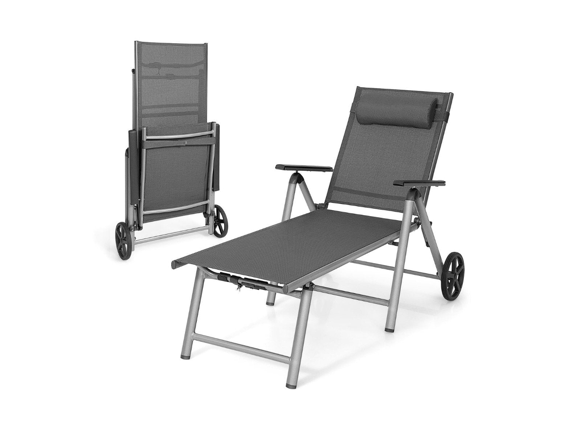 Espreguiçadeira de alumínio dobrável com rodas, encosto 7 níveis 137,5 x 75 x 23,5 cm cinza NORTHIX