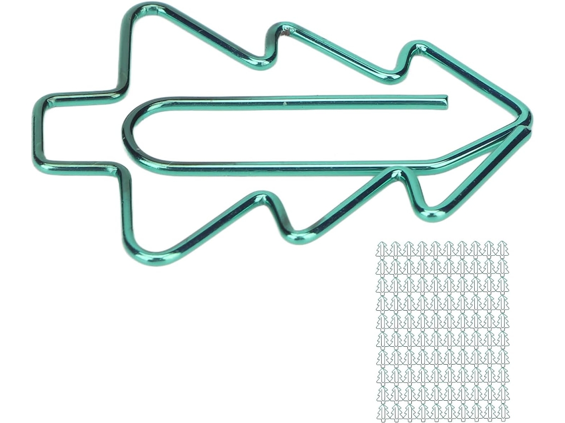 Conjunto de 100 clipes de papel metálicos na cor verde, mini clipes galvanizados para organização de documentos em casa e no escritório.