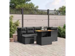 Vidaxl 7 Pcs Conjunto De Sofás P/ Jardim C/ Almofadões Vime Pe Preto