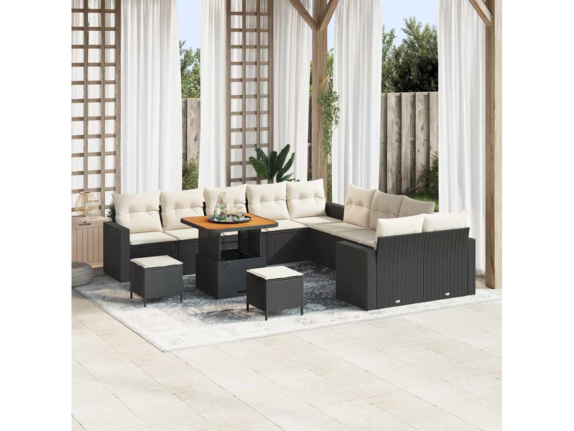 Vidaxl Conjunto De Sofá De Jardim 13 Unid. Preto Vime Pe