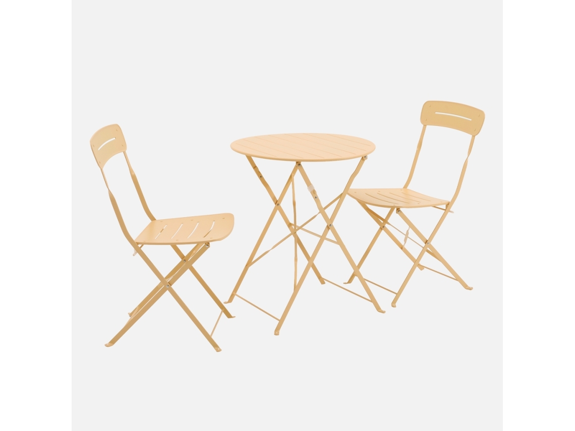 Conjunto De Jardim Com Mesa Bistrô Dobrável Redonda De Aço Com 2 Cadeiras- Balconea, Alperce