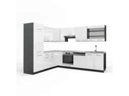 Cozinha de canto Fame-Line, 227 x 287 cm, Mármore PT, Branco brilhante/Antracite, Vicco