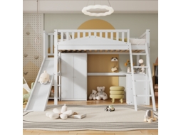 Beliche, Cama De Criança, Com Portão De Segurança, Com Mesa E Guarda-roupa, Amplo Espaço De Armazenamento, Com Escada De Quatro Degraus, Pinhomdfma