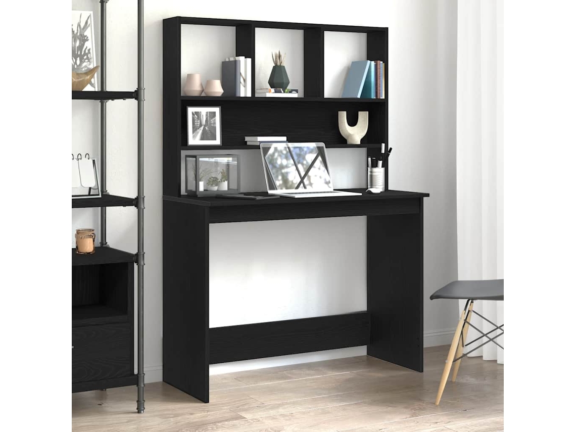 Vidaxl Mesa Com Prateleiras, Carvalho Preto, 102x45x148 Cm, Madeira Engenheirada