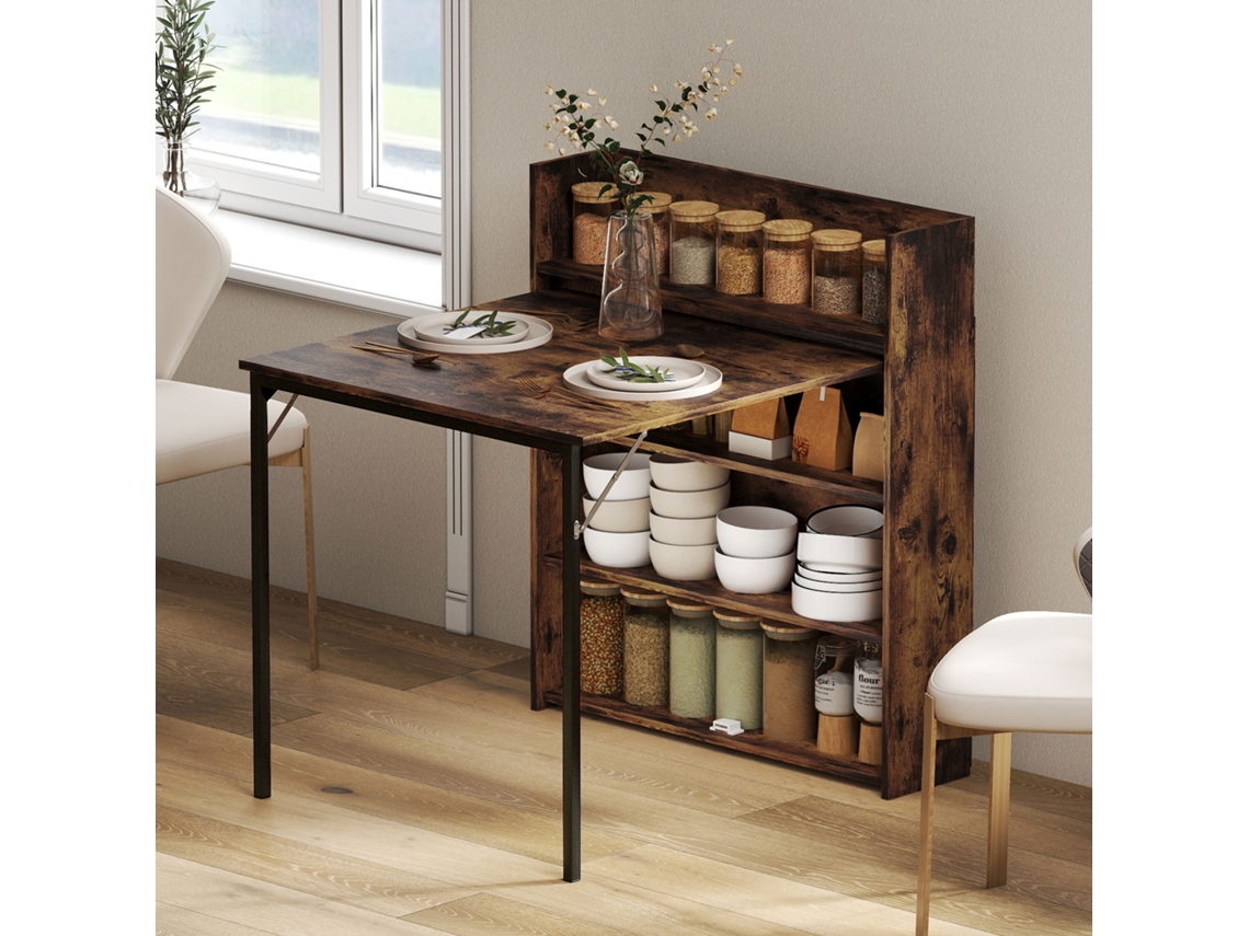 Folding Dining Table With Shelf, Industrial Design, Space Saving, For Small Rooms, 80x90x93cm, Rustic Brown