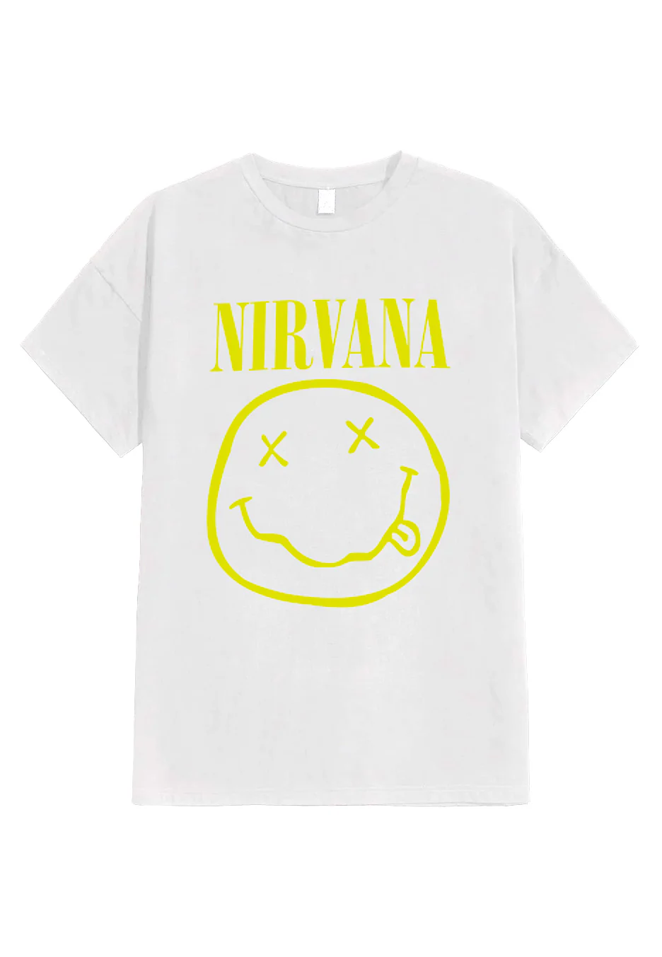 Size:l Rockinstone Nirvana - Yellow Happy Face White - T-shirt Unisex Adults