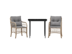 Conjunto Bistrô 3 Pcs com Almofadões Vime Pe Bege Misturado MAISON EXCLUSIVE (3 pcs)