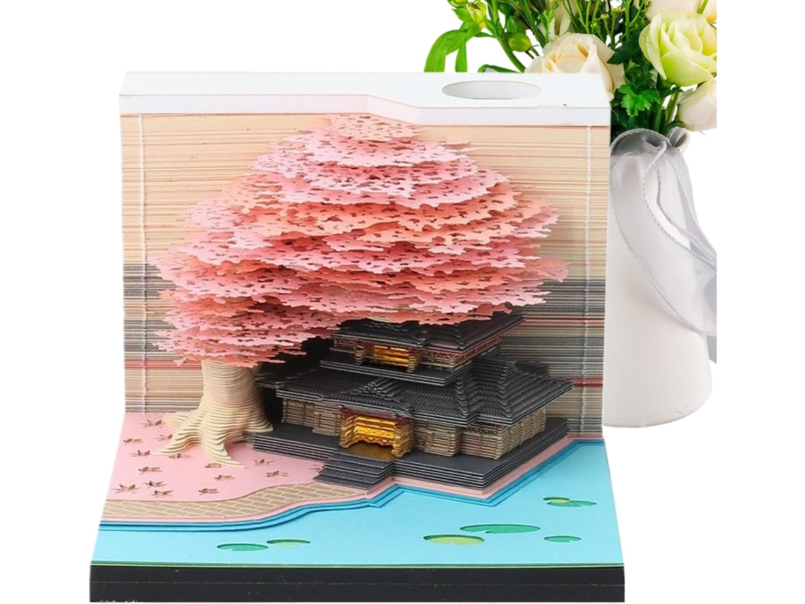 Calendário-relógio Generico 2026 Calendário Em Escultura De Papel, Bloco Arte Com Luz, Casa E Árvore