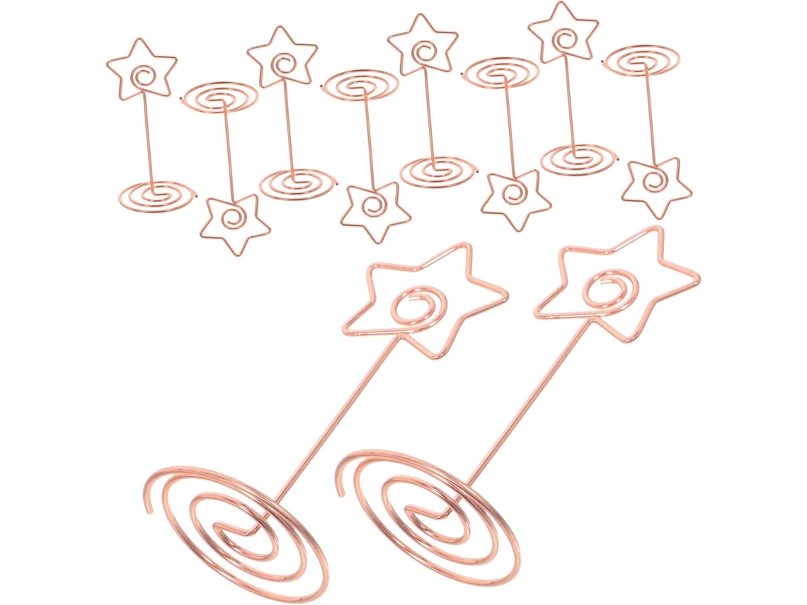 Conjunto de 10 pinos de metal dourado em formato de estrela de cinco pontas com base em espiral para números de mesa, fotos e ideias.