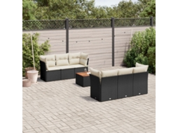 Jogo de Sofá 7 Peças P/ Jardim C/ Almofadões Vime Pe Preto Dkd Home Decor