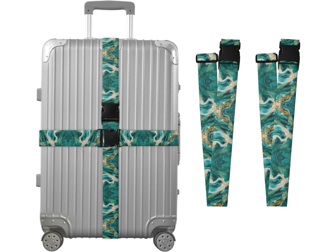 Conjunto De 2 Cintas Bagagem Personalizáveis Com Fivelas Para Malas, Nas Cores Mármore, Verde E Dourado