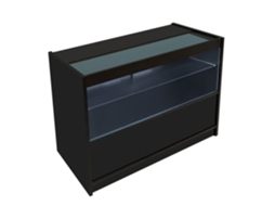 Balcão Comercial LED C1200 MonsterShop MDF Preto, Vidro Temperado, 120x60x90 cm, 3 Prateleiras