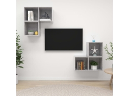 4 Pcs Conjunto De Móveis De Tv Derivados Madeira Cinza Cimento Dkd Home Decor