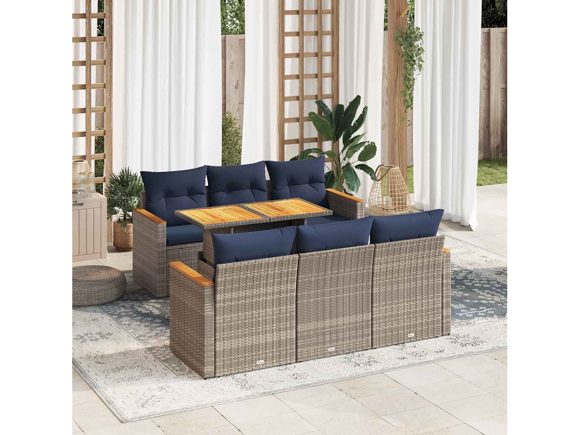 Vidaxl 7 Pcs Conjunto Sofás P/ Jardim C/ Almofadões Vime Pe Cinzento