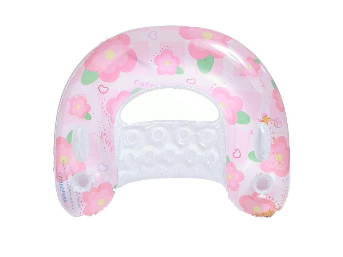 Cadeira inflável para piscina com porta copos e encosto em formato de flor rosa SIURN