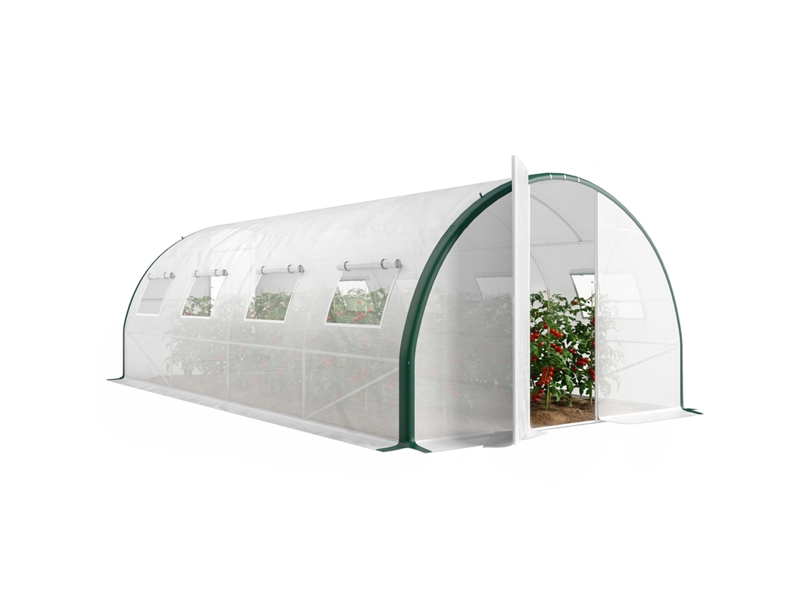 Estufa De Jardim Em Túnel 18m² Com Portas E 8 Janelas, Lona Pe 140g/m² 600x300x200cm Branca