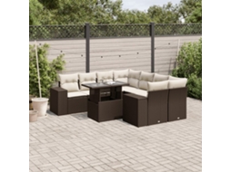 Vidaxl 9 Pcs Conjunto Sofás P/ Jardim C/ Almofadões Vime Pe Castanho