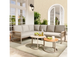 Conjunto de Jardim para 6 7 Pessoas, Sofá de Canto, Ferro Galvanizado, Almofadas Bege NOVELA