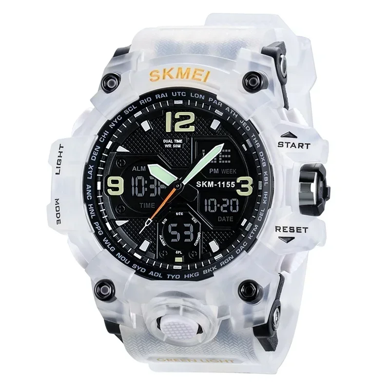 Relógio Esportivo Militar MDUG Masculino Resistente À Água Até 5 Bar com Visor Duplo (branco)