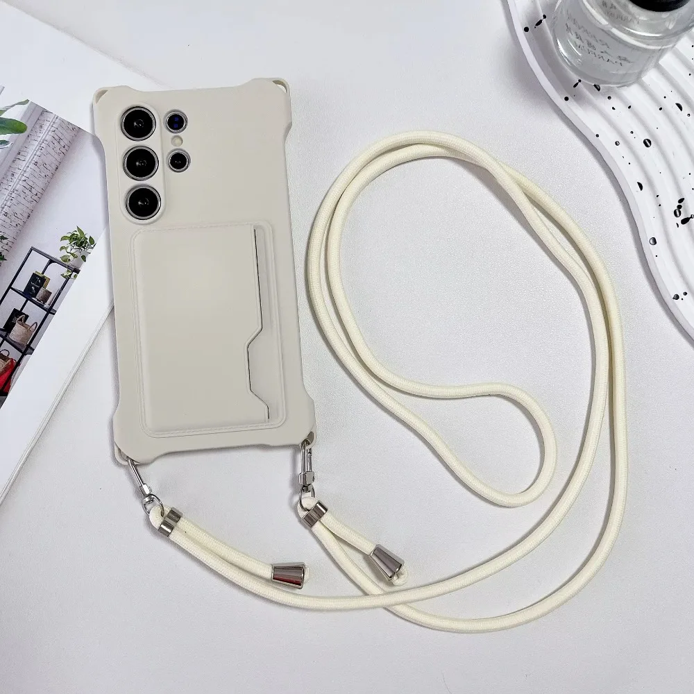 (branco, Galaxy S25) Capa De Silicone Macio Para Celular Com Compartimento Para Cartão Sim, Cordão E Proteção Contra Impactos.