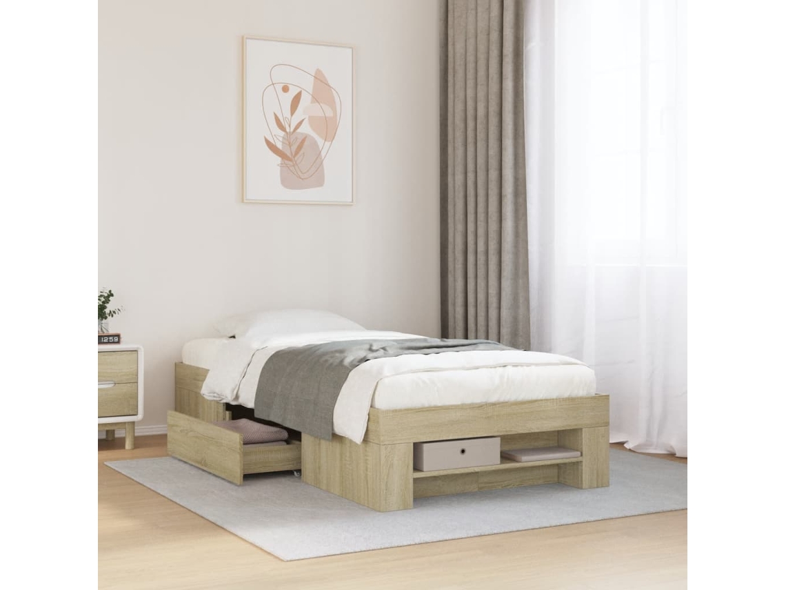 Vidaxl Estrutura Cama S/ Colchão Derivados De Madeira Carvalho Sonoma
