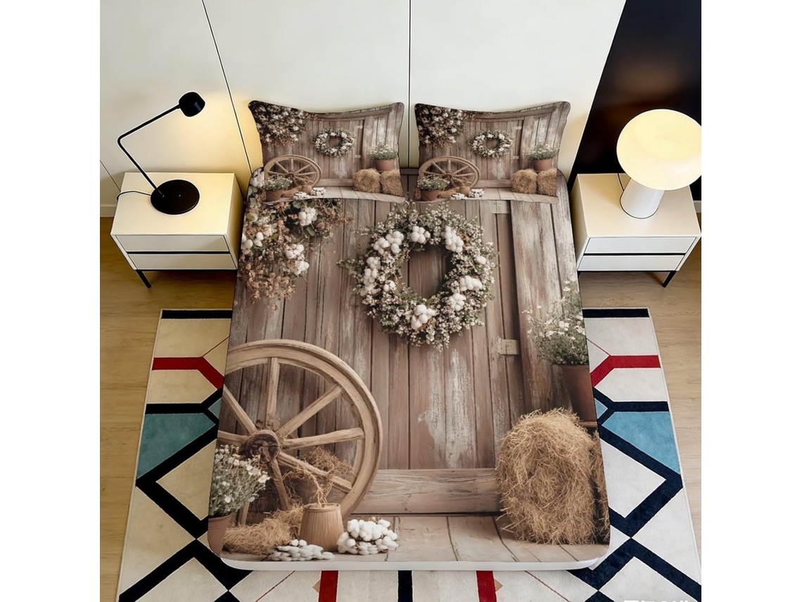 Conjunto de Cama Porta Rústico Microfibra com Estampa 200x25cm S/MARCA