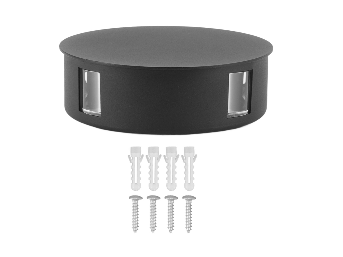 Lâmpada de Parede Led Moderna Redonda 4 Lados 12w Alumínio Impermeável Preto