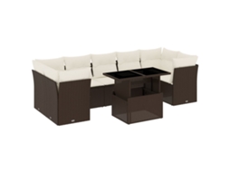 Conjunto de 8 Sofás de Jardim com Almofadões Vime Pe Castanho MAISON EXCLUSIVE (8 pcs)