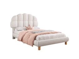 Cama de Solteiro PAPRIKA 90x200cm Estofada para Crianças e Jovens, Ripas em Madeira, acabamento Branco