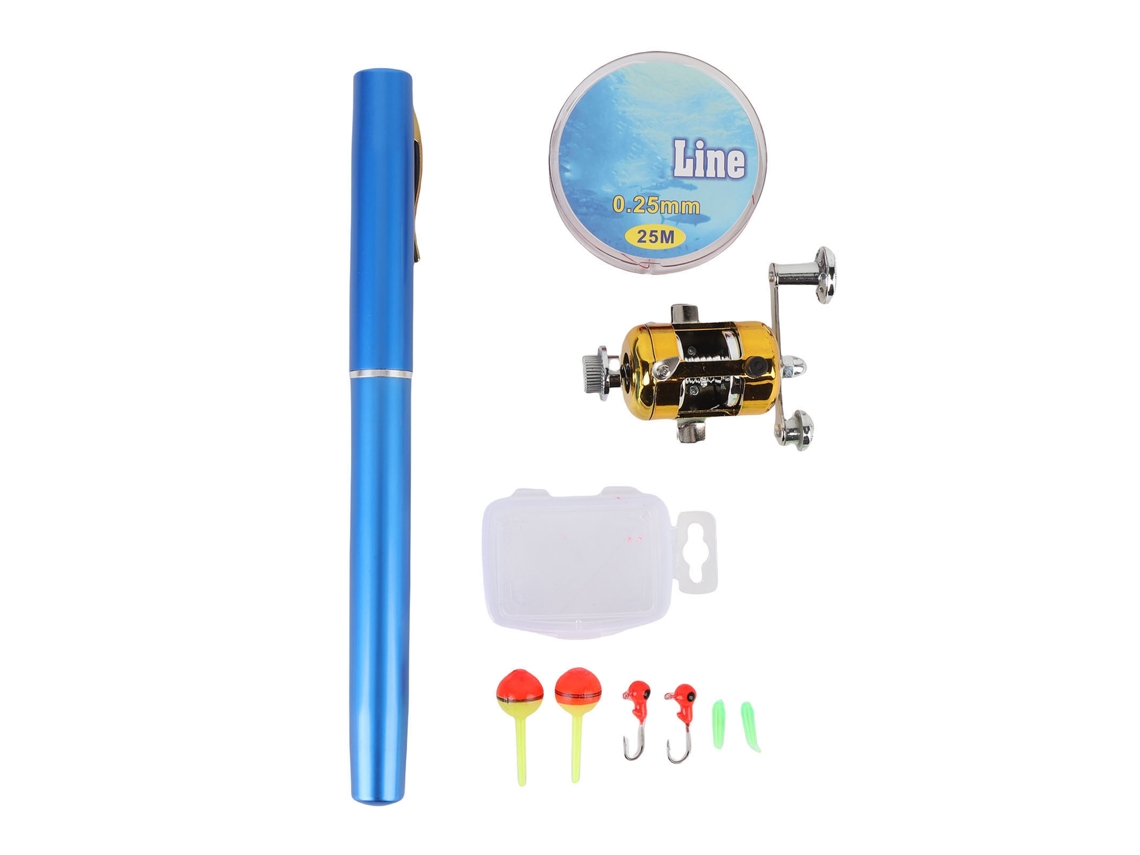 Vara de Pesca Miniatura Portátil com Molinete Azul