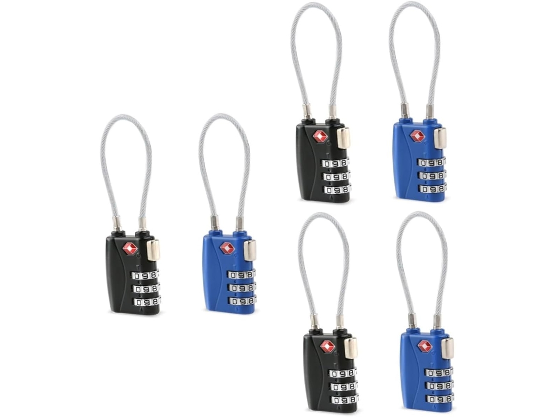 Conjunto De 6 Cadeados Cabo Aprovados Pela Tsa Para Bagagem, Com