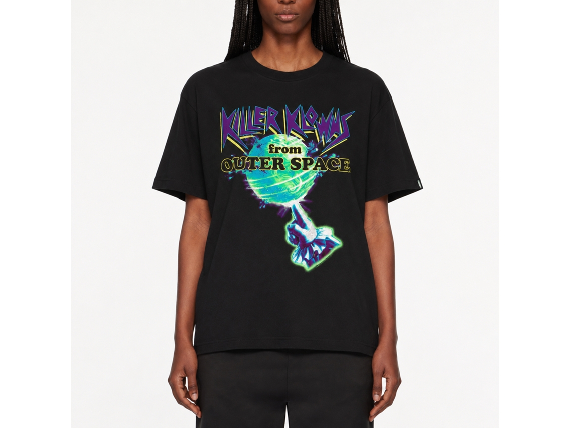 Rockinstone Killer Klowns Earth And Hand In Neon Black Adult T-shirt Size:m