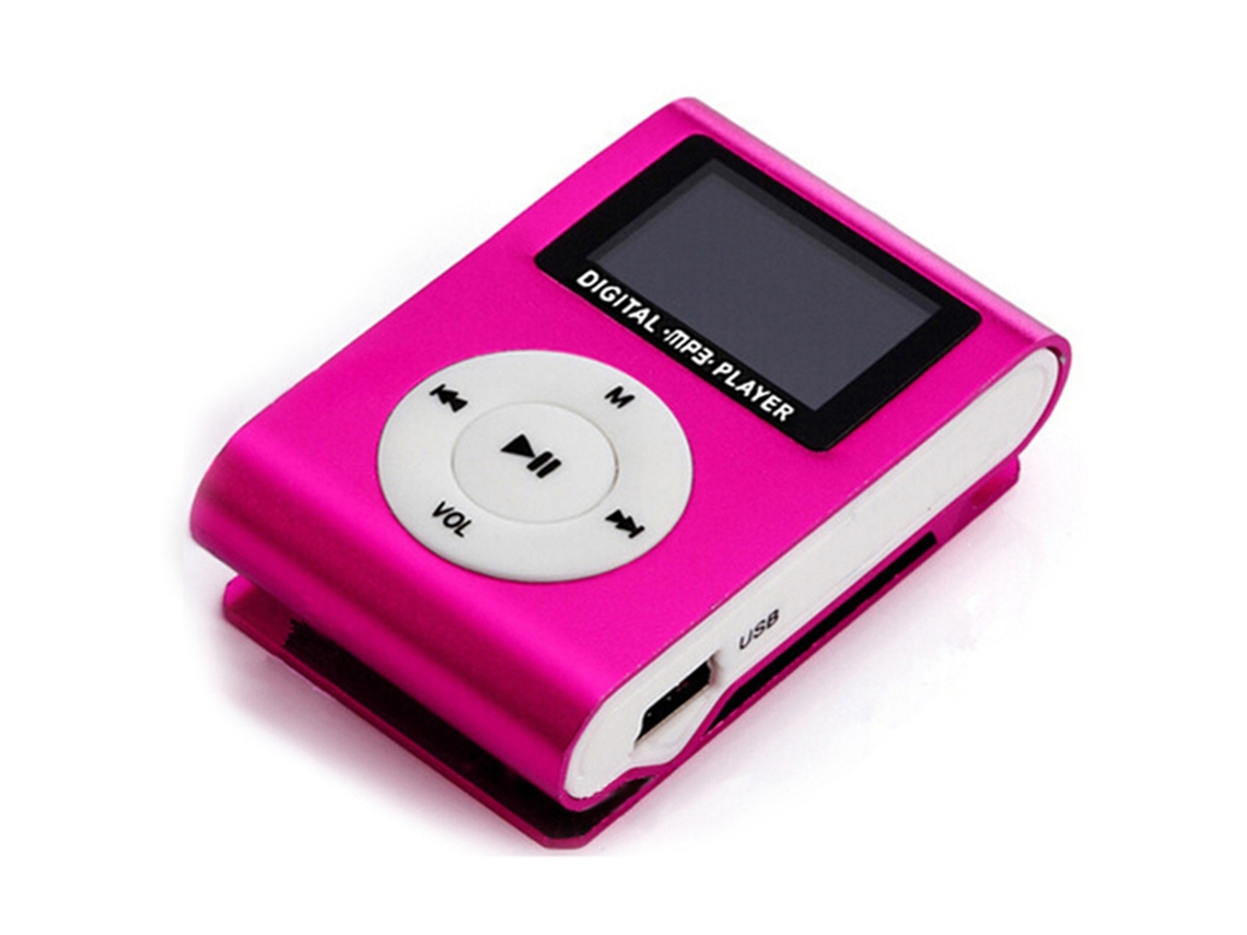 Mini Reprodutor Mp3 Portátil Com Clip De Metal E Tela Lcd, Suporta Cartão Tf, Vermelho Rosa